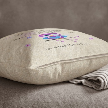 Luxury Personalised Cushion - Inner Pad Included - Purple Owl Promise